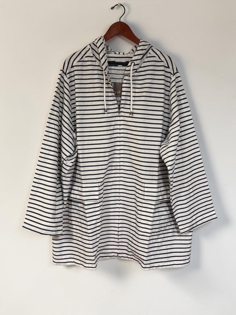 NWT J. Jill Striped Full Zip Hooded Jacket White Midnight Blue Plus 4X Cotton